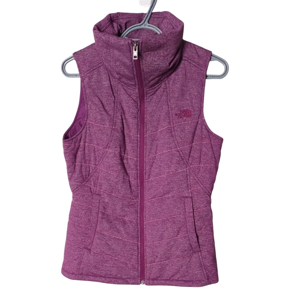 The North Face Women’s Pseudio Puffer Vest Heather Dark Berry Stripe Sz Medium